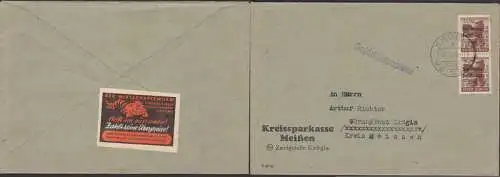 Krögis über Meissen G.-Papiere Kreissparkasse 16.11.48 n. Görna, rs. Vignette DER WIRTSCHAFTSWURM