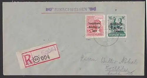 Rochlitz Orts-R-Brief, seltener heller 60 Pfg. mit SBZ-Aufdruck, geprüft (195, gest. 180,-) in MiF, 6.7.46