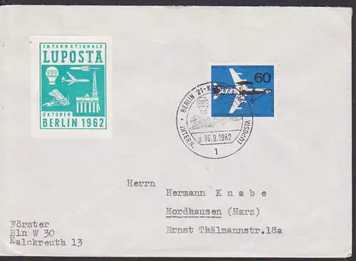 LUPOSTA 1962 Vignette Berlin  21  St.  16.9.62 , Ballon, Fernsehturm Brandenburger Tor