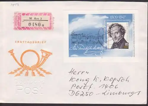 Felix Mendelssohn Bartholdy R-Bf aus Aue mit Block (2852 Bl.) portogenau