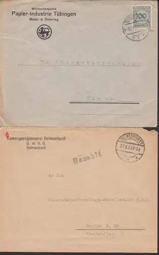 Delmenhorst 27.8.23 Z1 Bezahlt Kammgarnspinnerei; Papierindustrie Tübingen, Infla geprüft