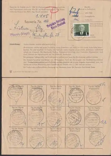 Plauen (Vogtland) Sammlerausweis mit 1 DM Wilhelm Pieck (622) 3.3.59