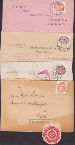 Gera vier Dienstpost-Bf Deutsches Reich dabei Zustellungsurkunde, Siegelmarke Amtsgericht