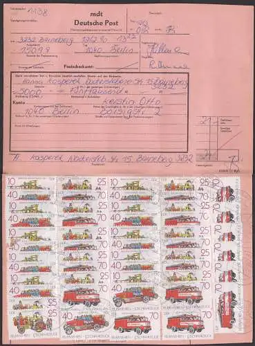 Überweisungstelegramm mdt über 5.000,- Mark, Dachziegelfrankatur der Feuerwehr-Zdr.  (3101/04) 12.2.90