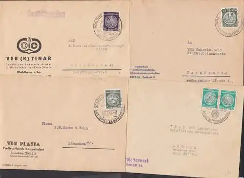 Sonneberg, Waldheim, Meissen, Ribnitz-Damgarten 4 Dienstpost-Brief, SSt Spielzeugmuseum