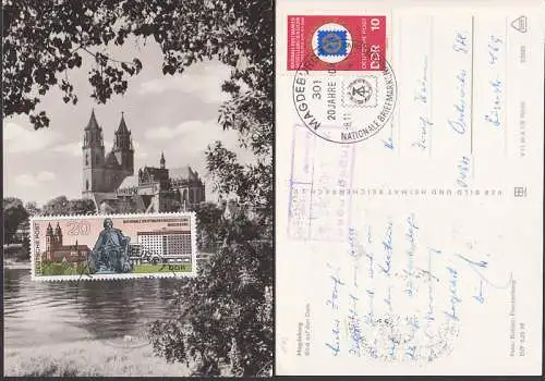 MC 1519 Magdeburger Dom und Guericke auf Ak mit SSt. gelaufen 20 Jahre DDR