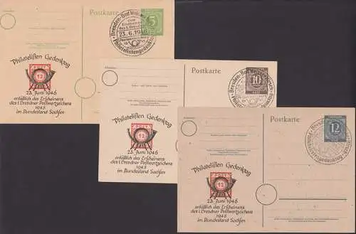 Dresden-Bad Weisser Hirsch 3 GA Ziffern mit privatem Zudruck Philatelisten Gedenktag 23. Juni 1946