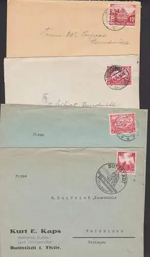 Buttstdt, Kehl und Weil am Rhein, 4 Fernbriefe, dabei SSt. Pferdemrkte 21.9.36, R. Wagner Siegfried mit Drache