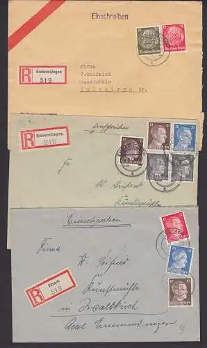 Emmendingen, Elzach drei R-Briefe mit Hindenburg bzw. Hitler-Frankatur