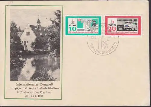 Rodewisch SSt. Schulsternwarte 23.5.63 (956/57) Rotes Kreuz Schmuckumschlag, Reha