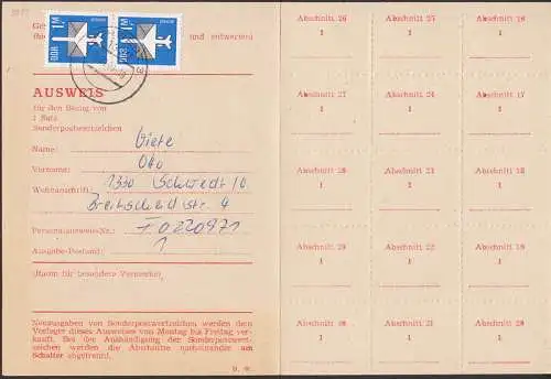 Sammlerauswweis mit 1 M Luftpost (2753) aus Schwedt