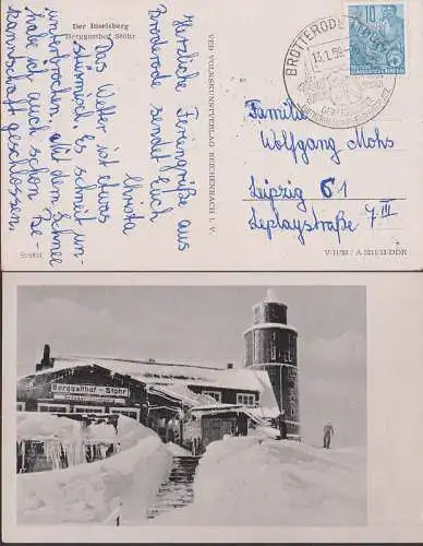Brotterode SSt. Hammer und Schlegel im Wappen auf Ak Inselsberg Berggasthof Sthr 13.1.59
