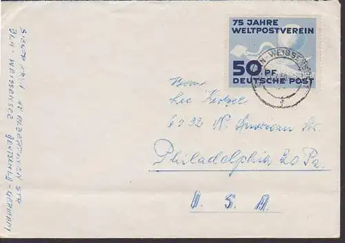 Weltpostverein 50 Pfg auf Auslandsbrief nach USA (242) aus Berlin-Weissensee 31.7.50