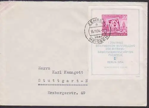 Zehren ber Meissen Fernbrief 15.11.54 mit Block Tag der Briefmarke 1954 (Bl. 10)