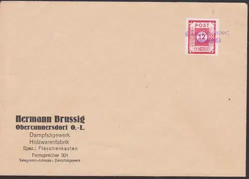 Obercunnersdorf Oberlausitz Poststellenstempel, Dampfsgewerk, Geflligkeitsst. Mke defekt aufgeklebt