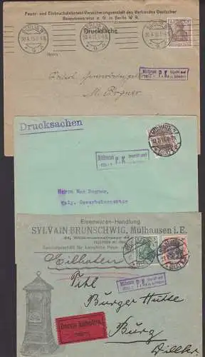Mlhausen P.K. geprft und zu befrdern aus Mhlausen Els. Bzw. Berlin 1915
