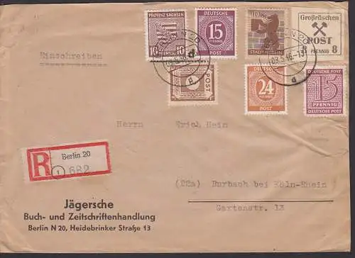 Groárschen 8 Pfg. in MiF, R-Bf Berlin 20 r. zugeklebt, nach Kontrolle (ohne amtl. Vermerk)