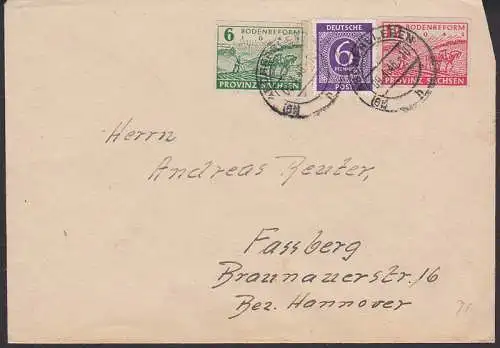 Aschersleben Bodenreform in MiF mit Ziffern, portogenau 9.4.46 nach Fassberg