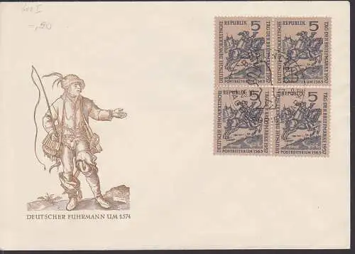 Postreiter um 1574 Schmuckumschlag, 5 Pfg mit Plattenfehler "pfelndes Pferd" (600I)
