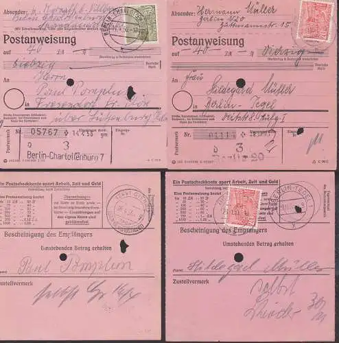 Postanweisung mit Berliner Freimarken zu 20 bzw. 50 Pfg. Berlin 20, Bln-Charlottenburg