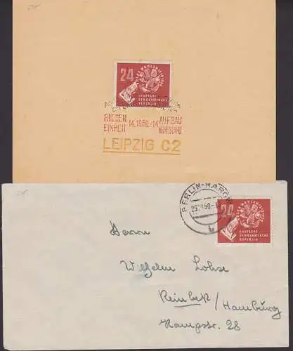 Volkswahlen 1950 3-Farbenstempel Leipzig auf Unterlage , dazu Fernbrief (275)