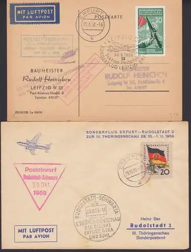 Erfurt Thringenschau, Postbefrderung zum Versuchsflug Leipzig-Dresden-Erfurt 30.3.58