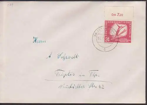 Oberhof Wintersportmeisterschaft  1951 24 Pfg. Fernbrief (281) aus Neustadt (Orla) Skispringer