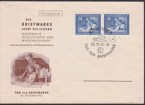 Die Briefmarke lehrt die Jugend FDC-Umschlag mit SSt. 28.10.51 (295)