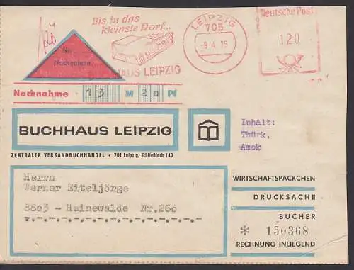 Buchhaus Leipzig Wirtschaftspäckchen mit Nachnahme AFS "Bis in das kleinste Dorf" 120 Porto, 9.4.75