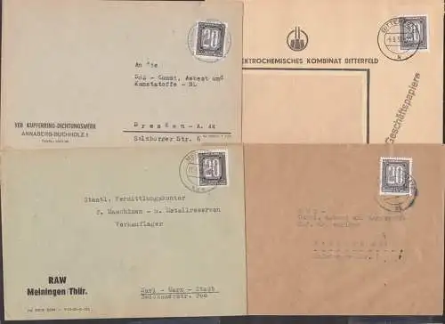 Meiningen OSt mit *a*, Annaberg-Buchholz Kupferring-Dichtungswerk 4 ZKD-Bfe mit B3