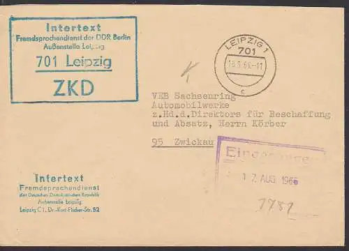 Intertext Fremdsprachendienst der DDR R5 ZKD-St. In blaugrün Leipzig 16.8.66