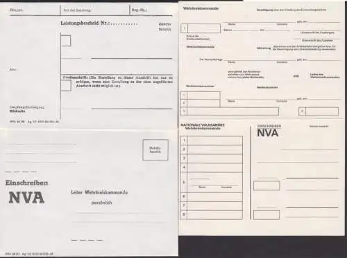 NVA versch. Formblätter je mit Dv Einschreiben Wehrkeiskommando, "Gebühr bezahlt" Leistungsbescheid
