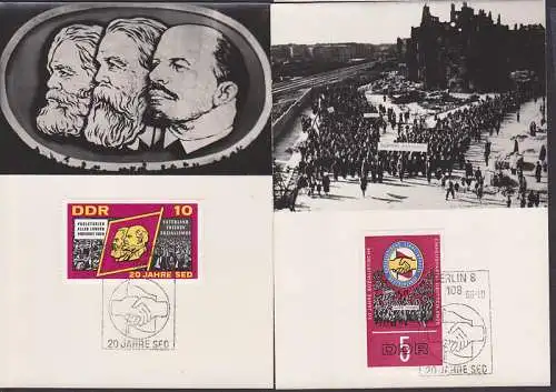 MC 1173, 1176 20 Jahre SED je auf Foto, Marx, Engels, Lenin, Vereinigung KPD und SPD