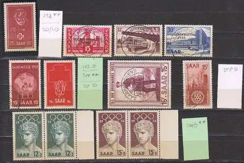 Saar Lot mit o/** Marken dabei Rotes Kreuz,  Olympische Spiele Volksbefragung, Saarmesse