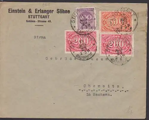 Perfin EES Einstein & Erlknager Söhne Stuttgart mit Infla-Frankatur 11. AUG 23 BAHNHOF
