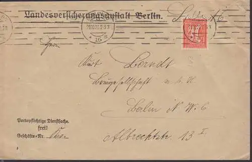 Perfin LVB (senkrecht) Landesversicherungsanstalt Berlin 29.10.21, portopflichtige Dienstsache