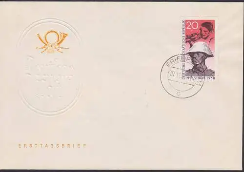 Novemberrev.-SoMke OSt. Freiberg 7.11.58 auf neutr. FDC-Umschlag, wurde am Tag zurückgezogen