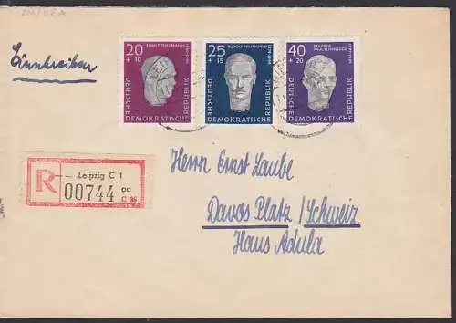 Pfarrer Paul Schneider u.a R-Brief Leipzig nach Davos Platz Schweiz 1957 (606/08A)