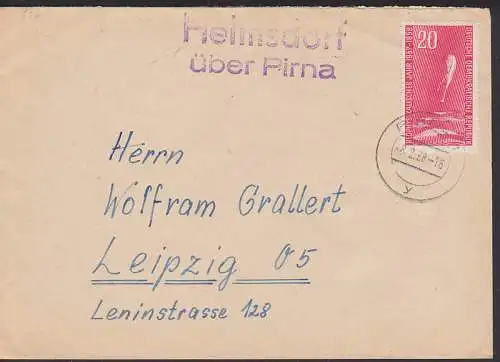 Helmsdorf über Pirna Z2 Poststellenstempel 8.2.58 (616)