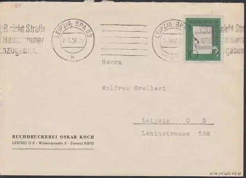 Sparwochen 10 Pfg. Sparbuch (598) Ortsbrief MWSt. Leipzig 24.10.54