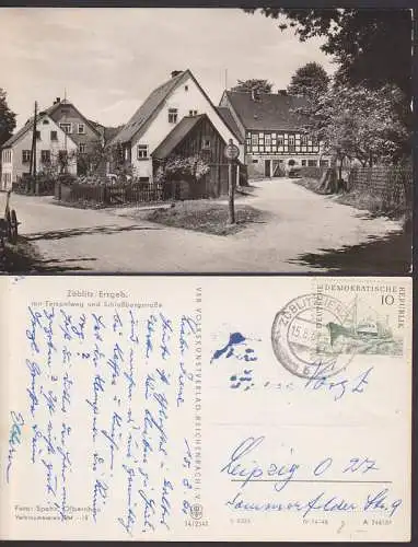 Zöblitz (Erzgeb) 1961 Tempelweg und Schloßbergstraße Foto Span Olbernhau, Verkehrsschild