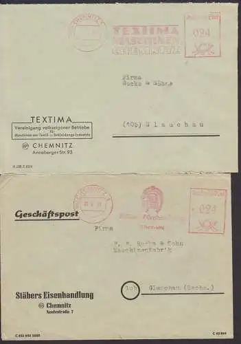 Chemnitz AFS TEXTIMA, Stäbers Eisenhandlung je auf Fernbrief