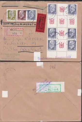 Herzstück 5 Pfg. Walter Ulbricht mit DWD R-Eil-Bf mit Rüsckschein (Hz 10) Halle nach Braunschweig, rs. Tauschmarke