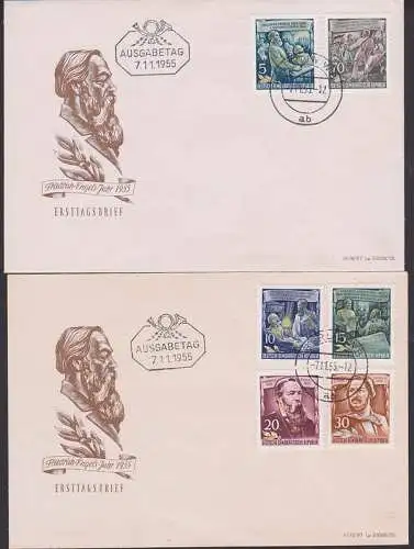 Friedrich Engels (585A/90A) Engelsjahr 1955 auf zwei FDC