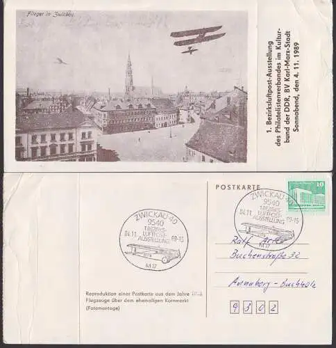 Luftpostausstellung Zwickau Eintrittskarte Fotomontage  ehemaliger Kornmarkt SSt. 4.11.89