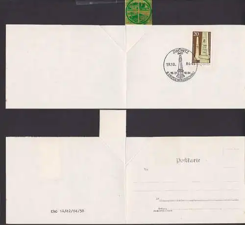 Zwönitz Gedenk-Faltblatt mit Dv KbG 16/42/84/50 Postmeilensäule