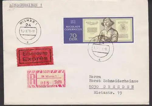 Wismar SbPA Eil-Bf mit 70 Pfg. Nicolaus Copernicus (1828)