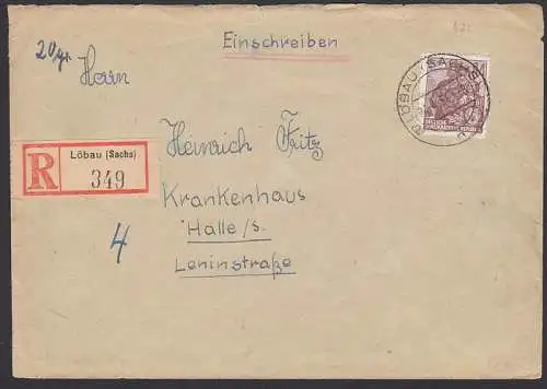 Löbau (Sachs) 84 Pf. 5-Jahrplan II, R-Bf nach Halle (422) portogenau