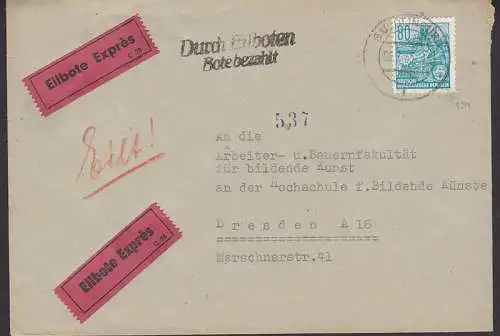 Quedlinburg 80 Pfg. 5-jahrplan II, Eilbote nach Dresden (421) portogenau