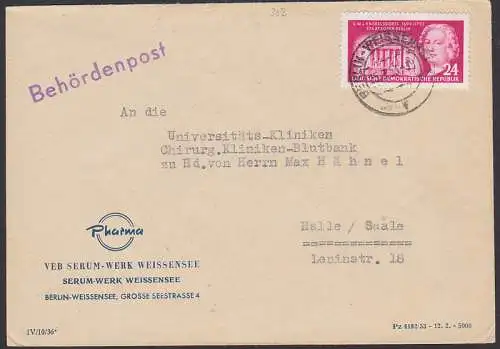 Berlin-Weissensee Behördenpost mit 24 Pfg. Knobelsdorff Staatsoper Berlin (382)